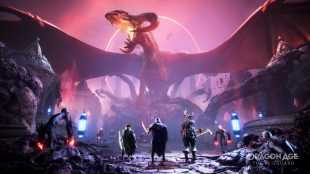 Dragon Age: The Veilguard companions facing down a dragon