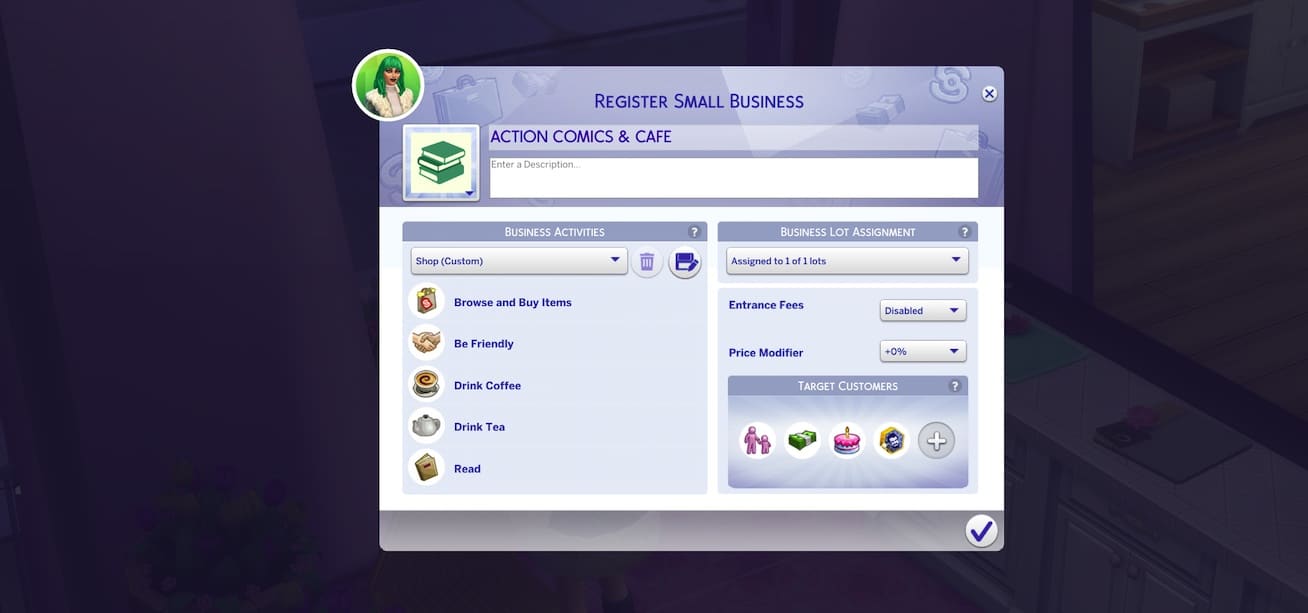 sims businesses and hobbies setup